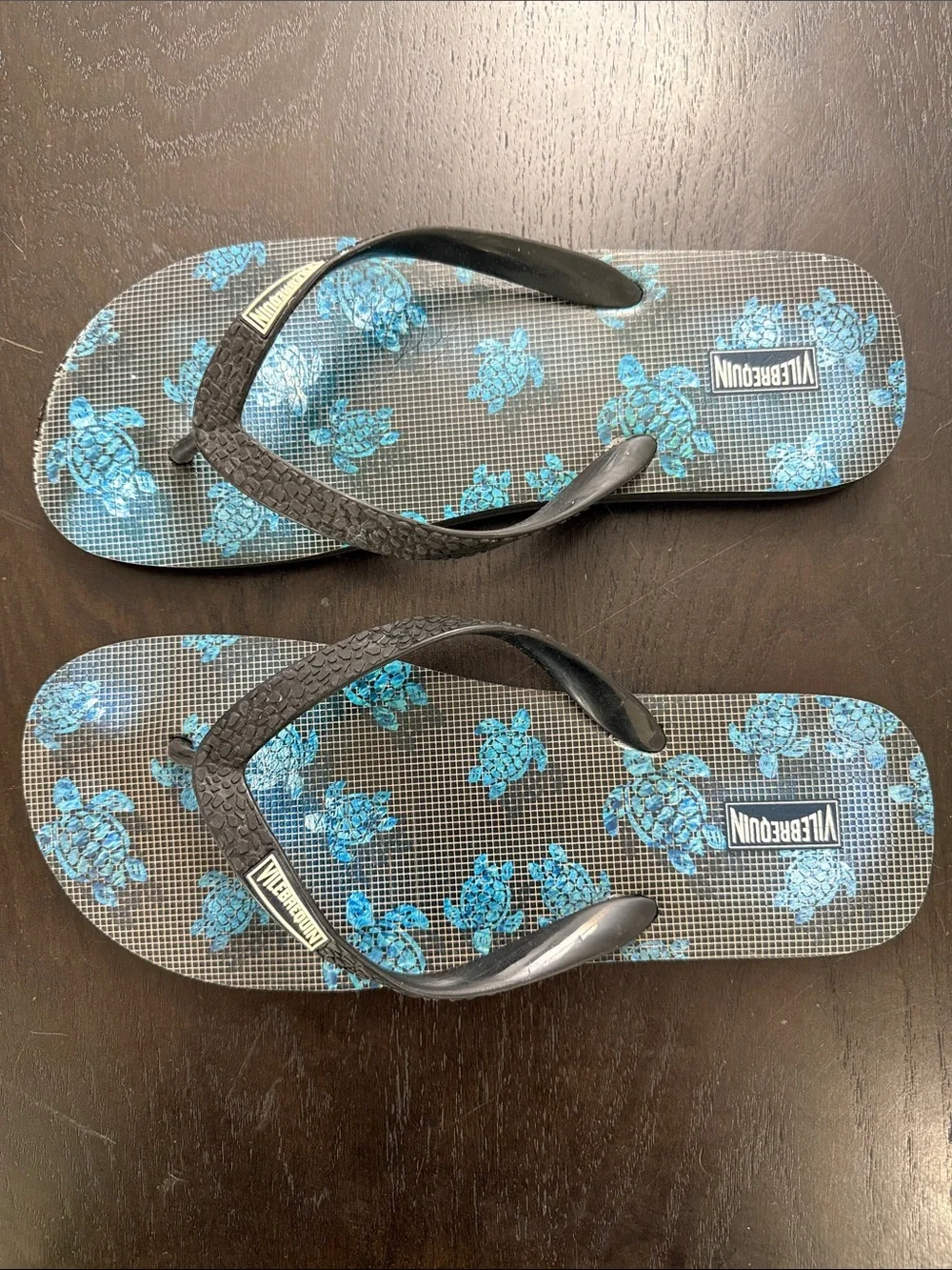 Vilebrequin Blue Flip Flops with Blue Turtle Print